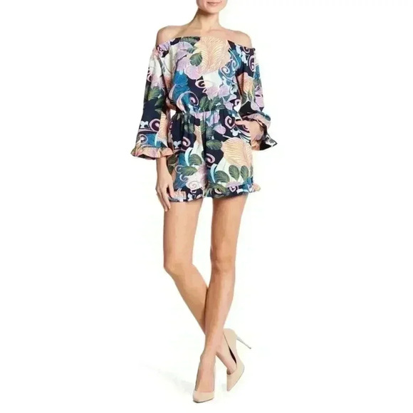 Be by Cheetah B / Off The Shoulder Floral Romper Ruffle Hem / Size 8! - Picture 1 of 14